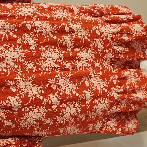 American Eagle Red Floral Wrap Dress SZ: S Mini Ruffles Cottagecore Babydoll - Picture 10 of 16
